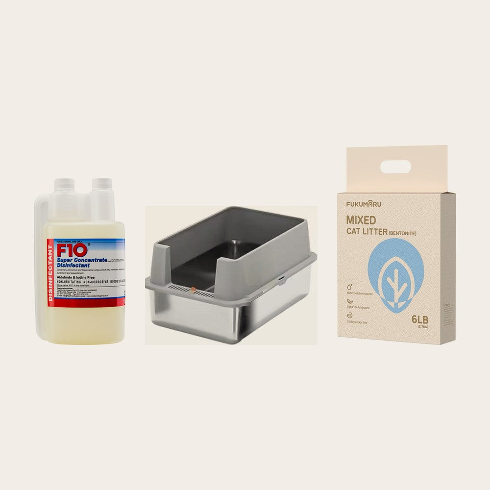 F10 disinfectant, Kuro litter box and Fukumaru litter