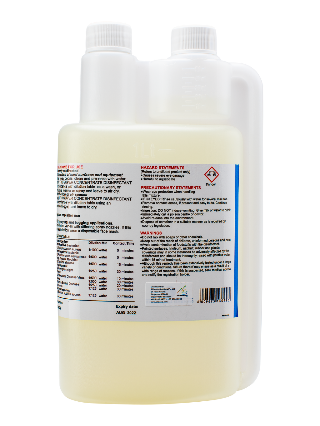 F10 SC Veterinary Disinfectant 1L bottle, back label