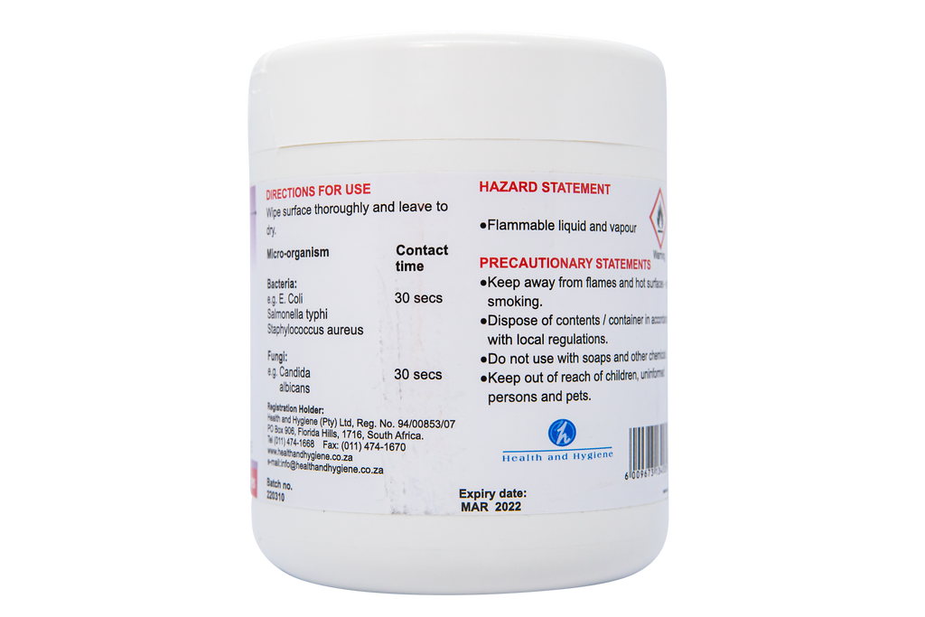 F10 Disinfectant Wipes tub, back label