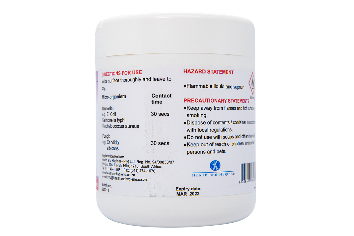 F10 Disinfectant Wipes tub, back label