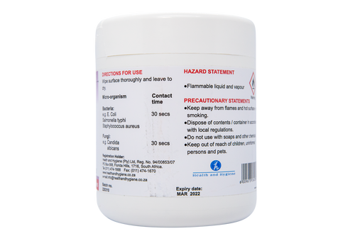 F10 Disinfectant Wipes tub, back label