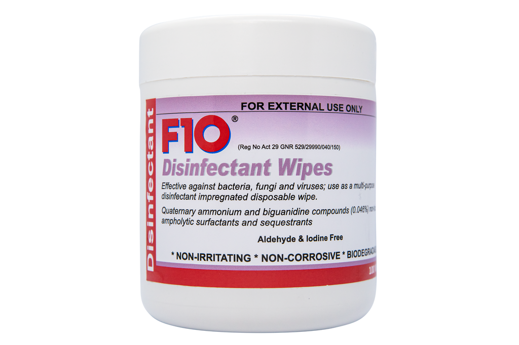 F10 Disinfectant Wipes tub of 100, front