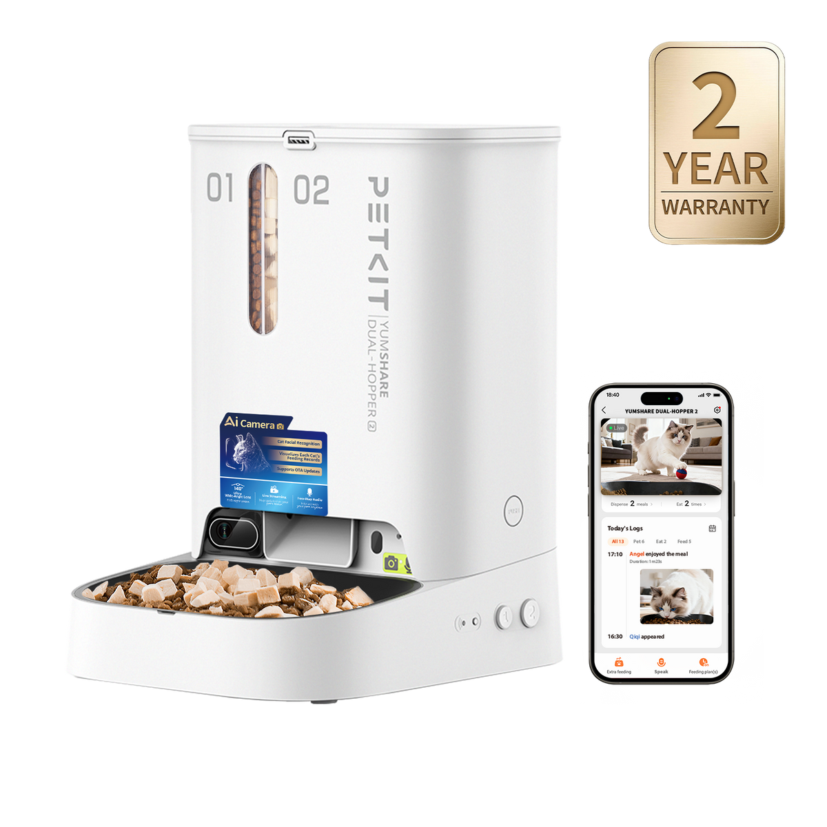 PETKIT Yumshare Dual-Hopper 2 smart feeder with camera